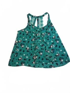 Lauren Conrad Teal Floral Lace Detail Sleeveless Chic Top Size L